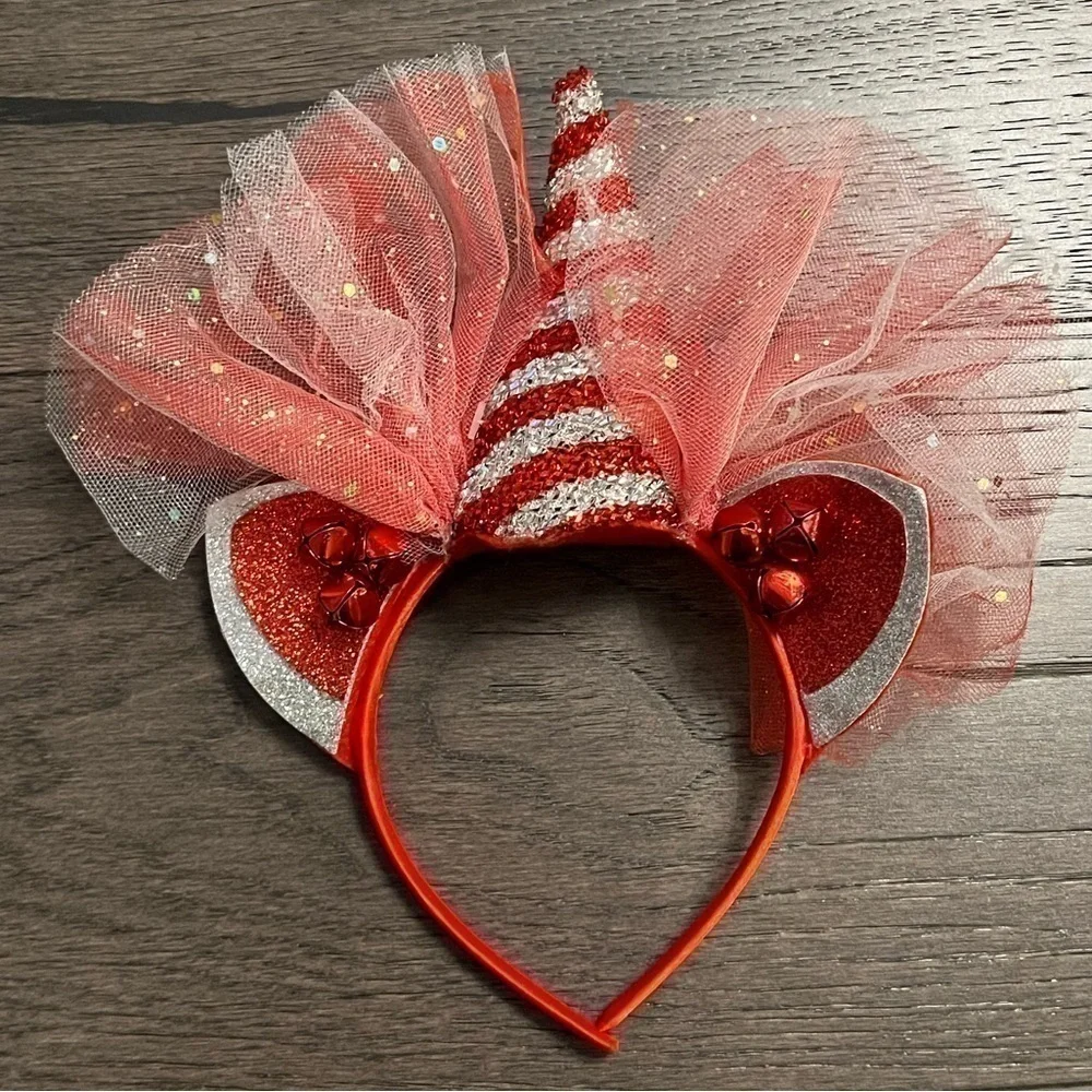 Sparkly Christmas Unicorn Headband Red Glitter Holiday Accessory